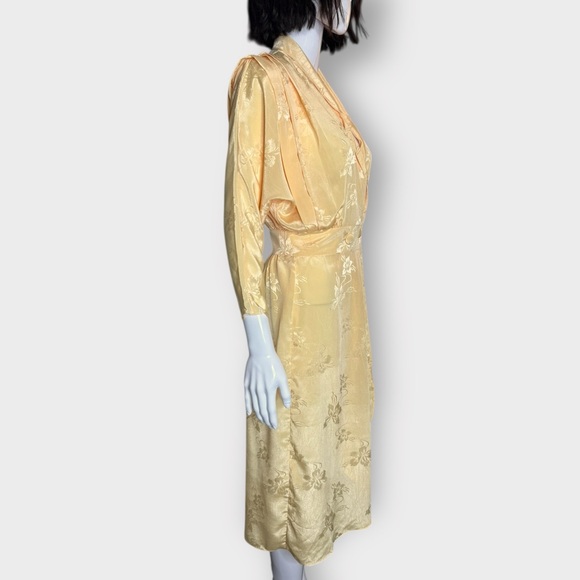 Vintage 1980s Sears Butter Yellow Double Button Flowy Midi Dress - Picture 4 of 6